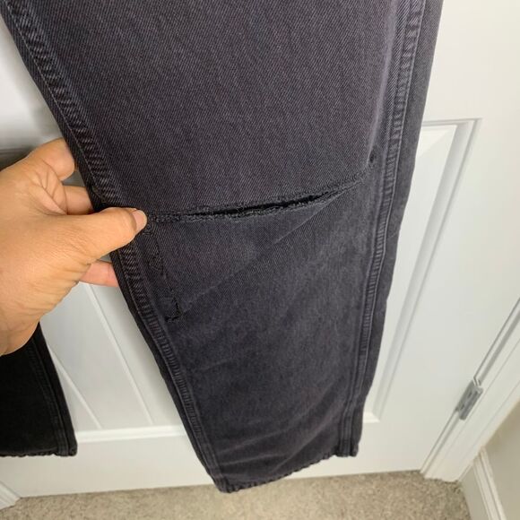 Re Done 90s straight high rise loose‎ long black ripped distressed jeans size 24 - Picture 3 of 11